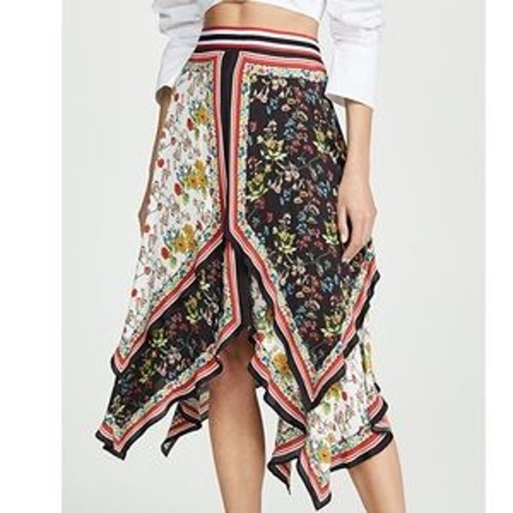 Alice + Olivia Women's Asymmetric Ruched Floral Print Crepe Midi Skirt Size 12